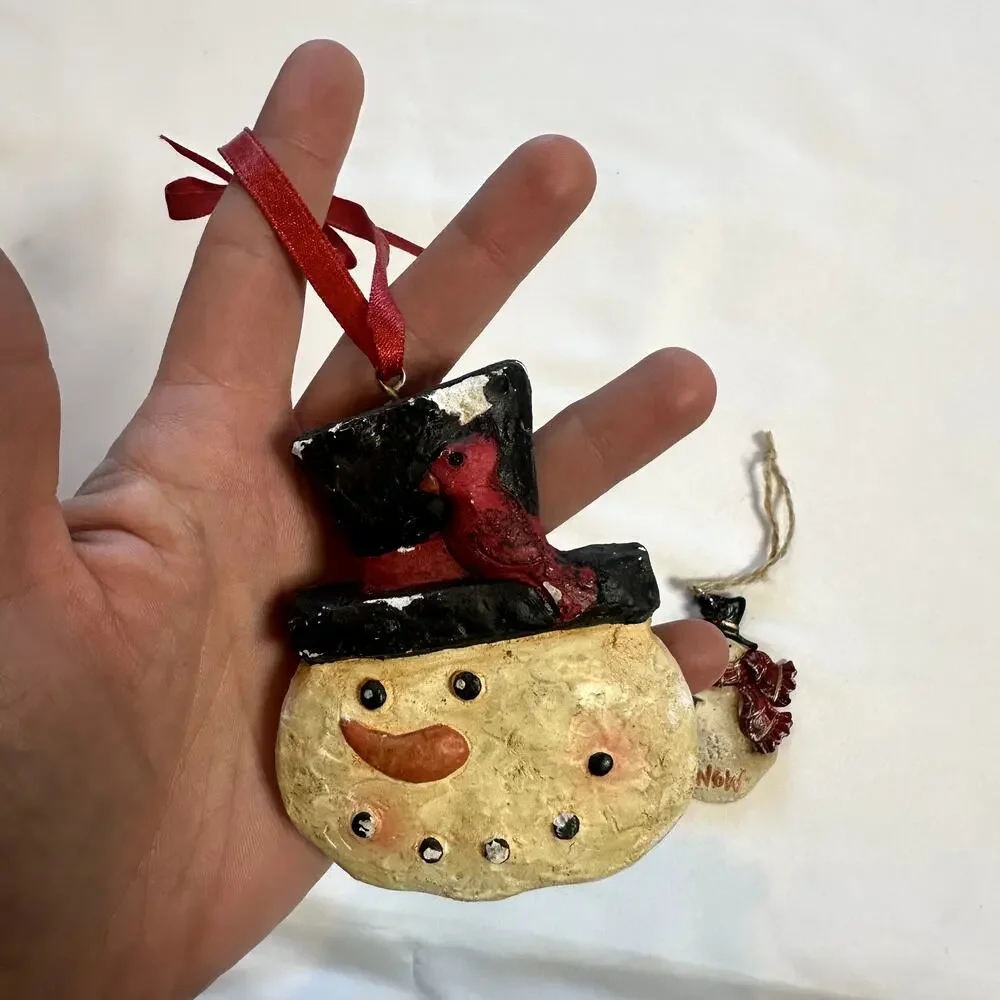 Primitive Farmhouse Christmas Bundle Of 2 Snowman Tree Ornaments